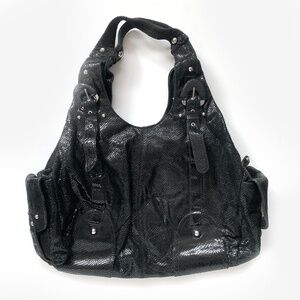Hype Women's Large Black Snake Print Hobo Bag